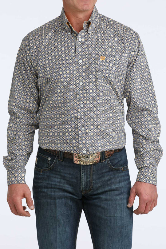 Men's Cinch Royal Geometric Print Long Sleeve Shirt - MTW1106073
