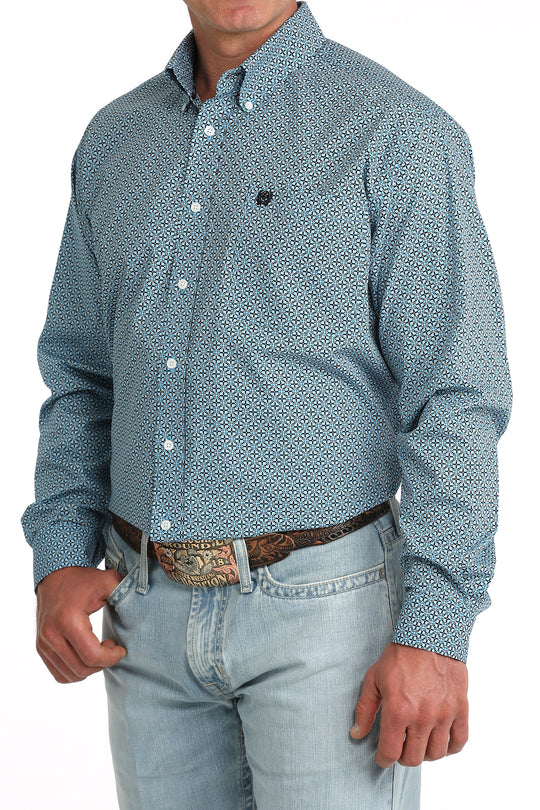Men's Cinch Blue Geo Print Long Sleeve Shirt - MTW1106084