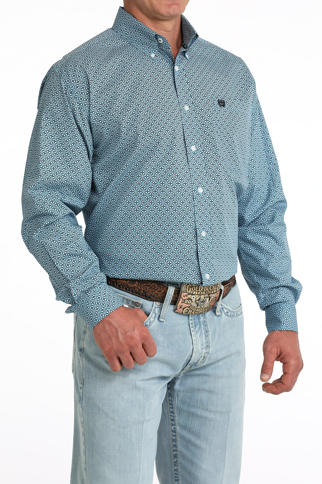 Men's Cinch Blue Geo Print Long Sleeve Shirt - MTW1106084