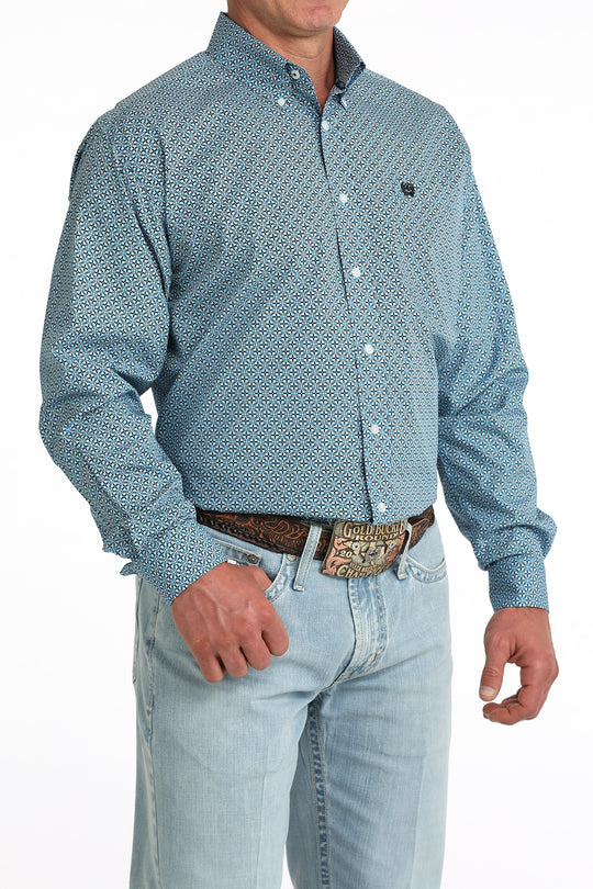 Men's Cinch Blue Geo Print Long Sleeve Shirt - MTW1106084