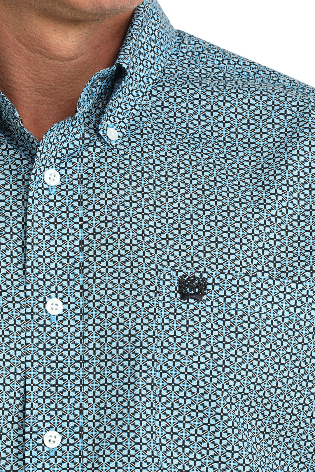 Men's Cinch Blue Geo Print Long Sleeve Shirt - MTW1106084