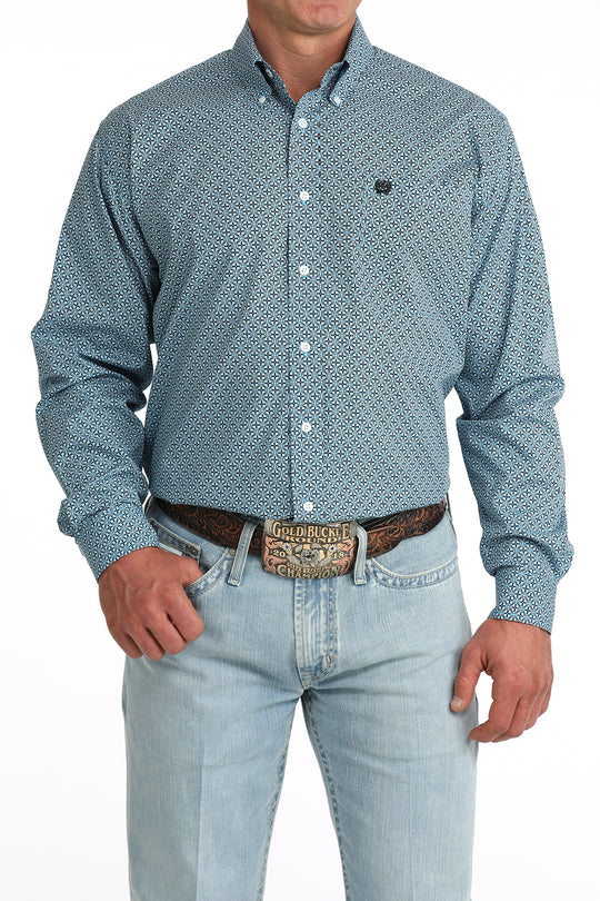 Men's Cinch Blue Geo Print Long Sleeve Shirt - MTW1106084
