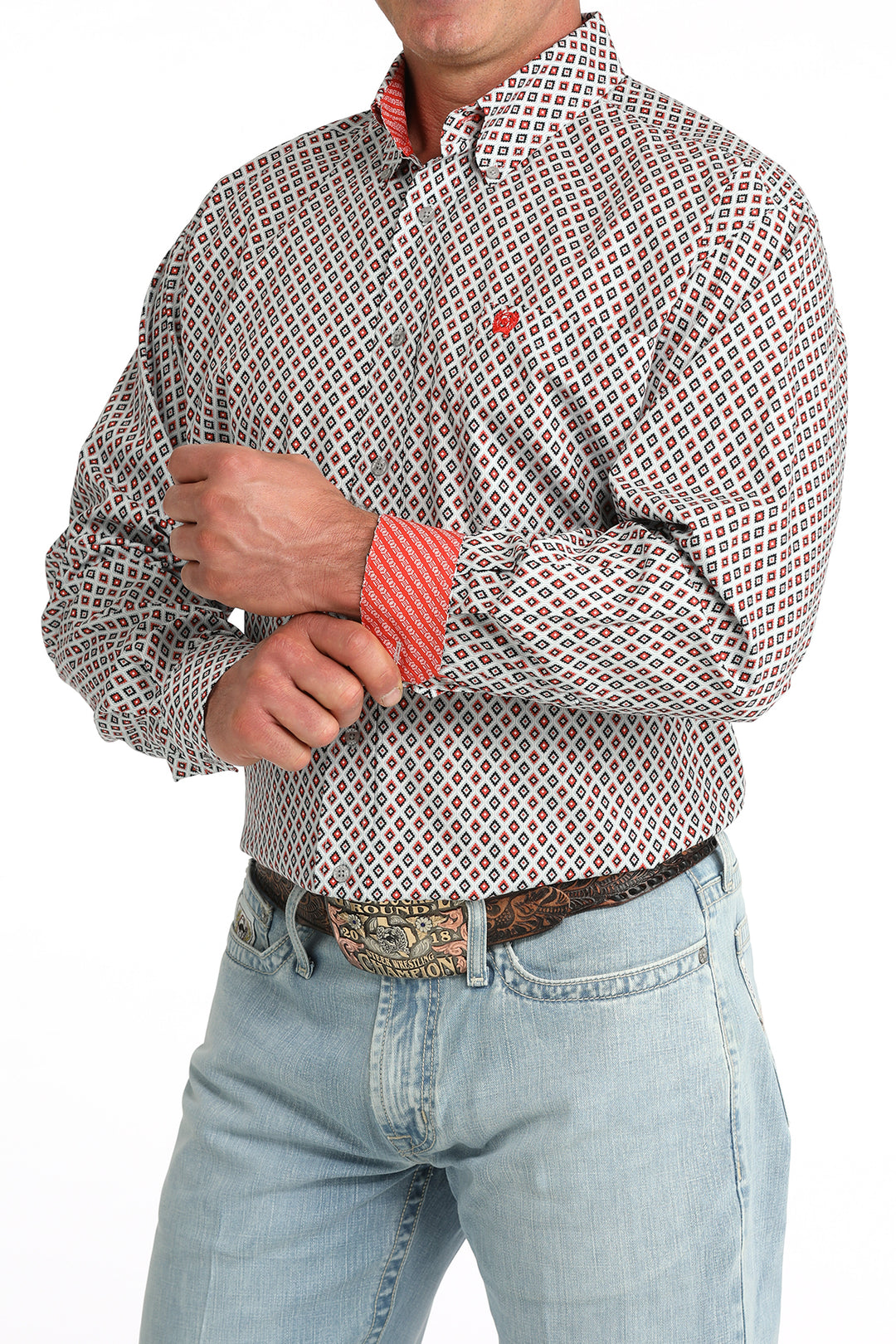 Men's Cinch Grey Geo Print Long Sleeve Shirt - MTW1106093