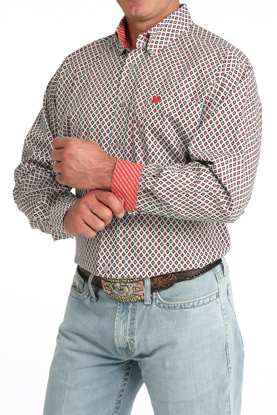 Men's Cinch Grey Geo Print Long Sleeve Shirt - MTW1106093