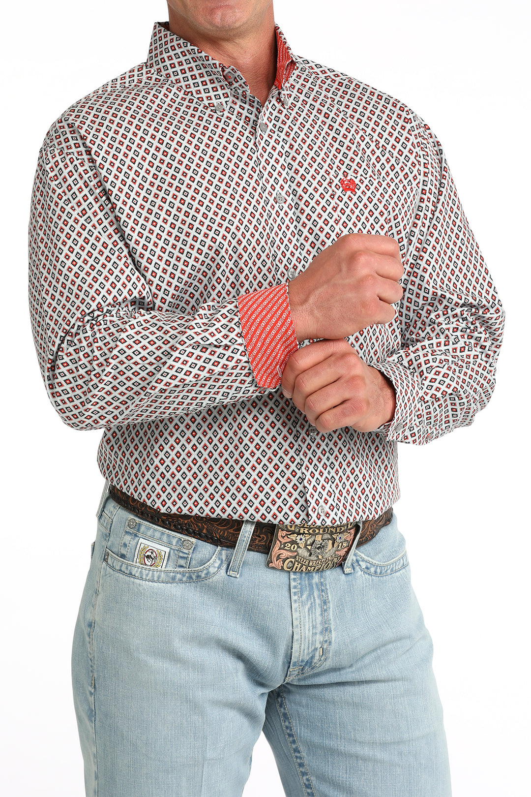 Men's Cinch Grey Geo Print Long Sleeve Shirt - MTW1106093