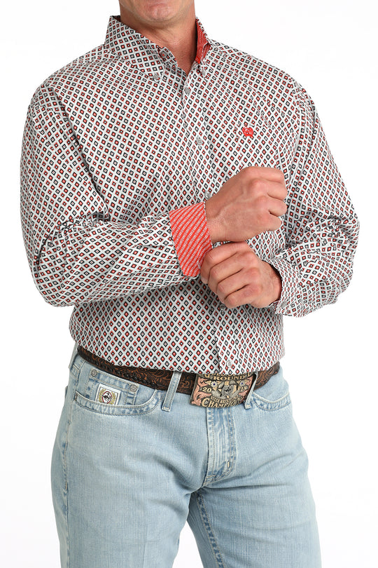 Men's Cinch Grey Geo Print Long Sleeve Shirt - MTW1106093