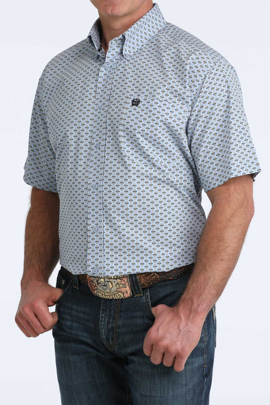 Men's Cinch Light Blue Print Short Sleeve Shirt - MTW1111515