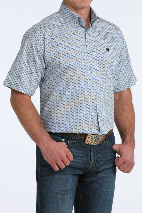 Men's Cinch Light Blue Print Short Sleeve Shirt - MTW1111515