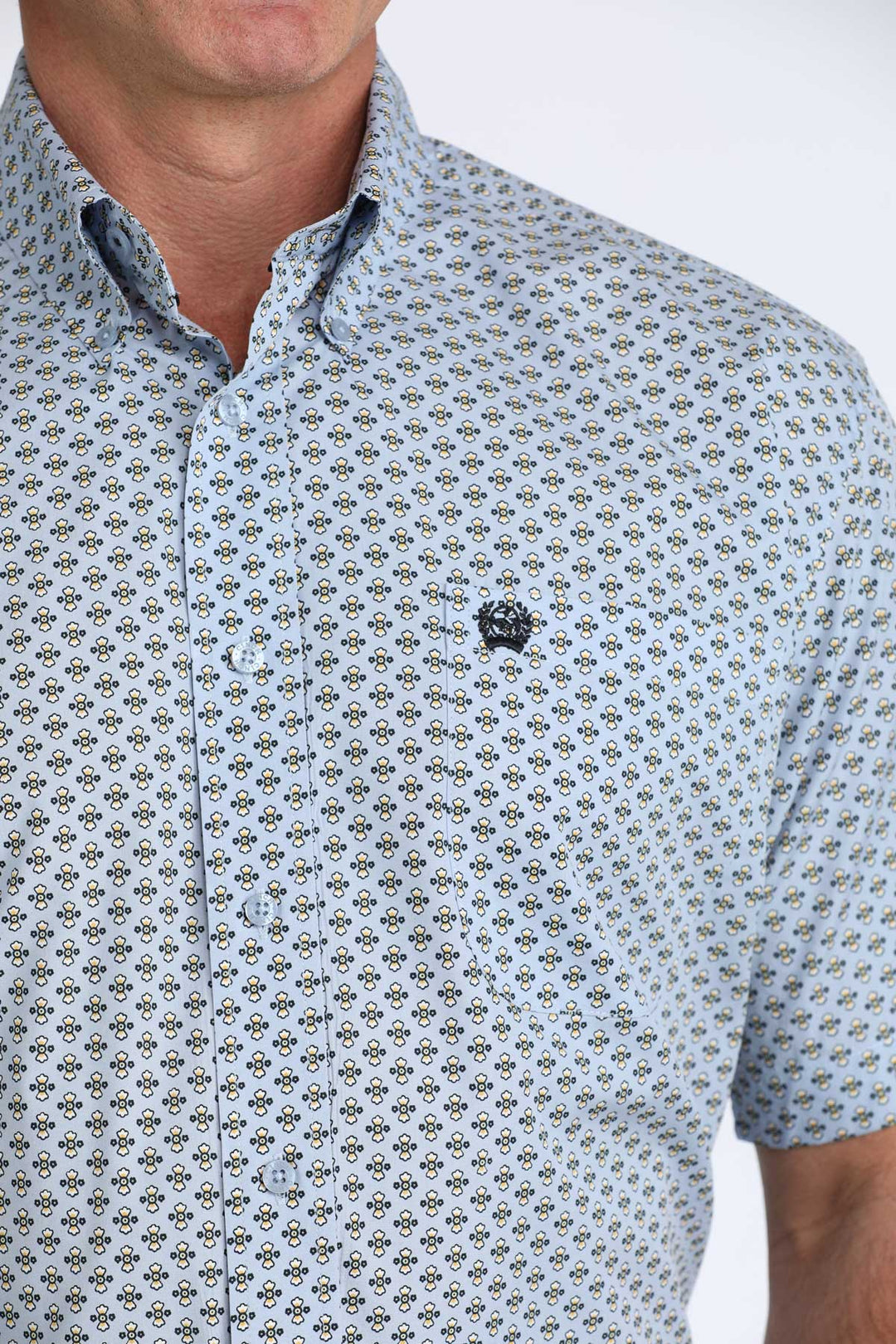 Men's Cinch Light Blue Print Short Sleeve Shirt - MTW1111515