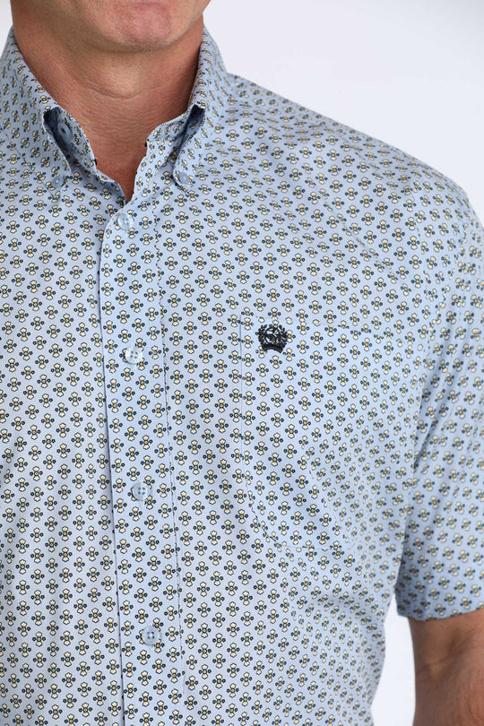 Men's Cinch Light Blue Print Short Sleeve Shirt - MTW1111515
