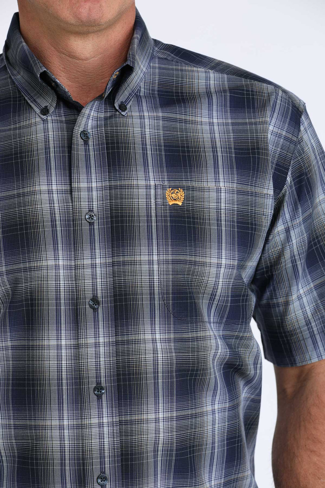 Men's Cinch Navy Plaid Short Sleeve Shirt - MTW1111516