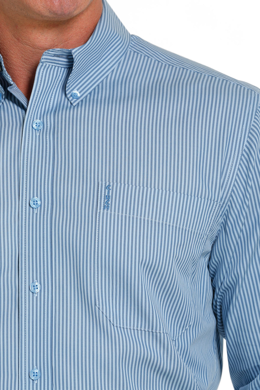 Men's Cinch Modern Fit Blue Stripe Long Sleeve Button Down Shirt - MTW1347085