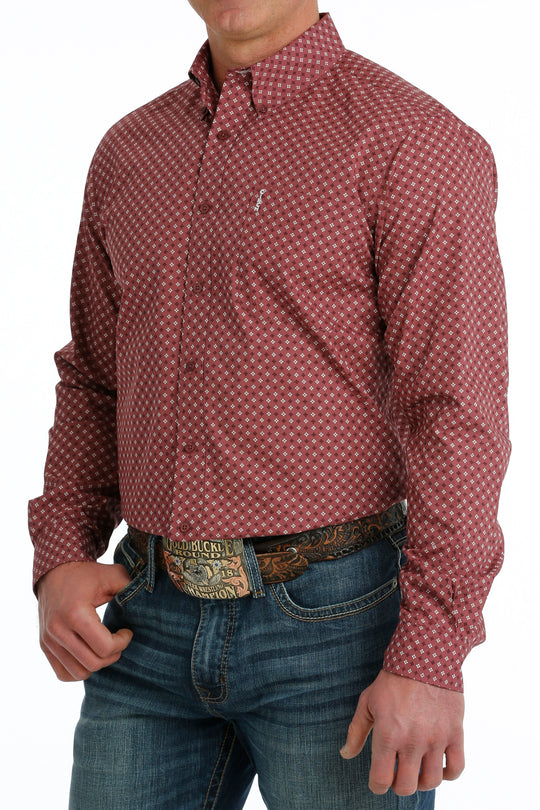 Men's Cinch Burgundy Long Sleeve Modern Fit Shirt - MTW1347095