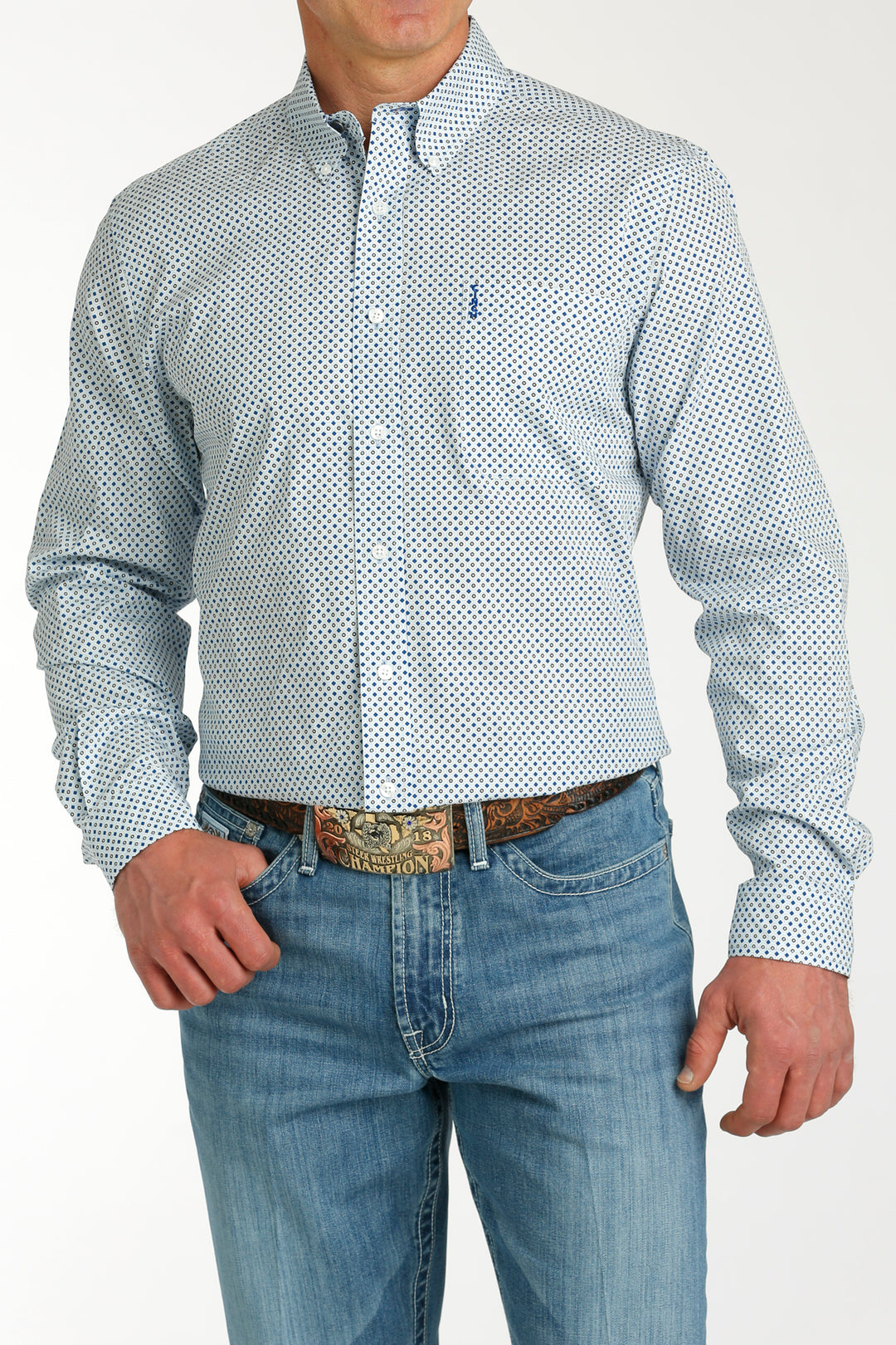 Men's Cinch Light Blue Print Modern Fit Long Sleeve Shirt