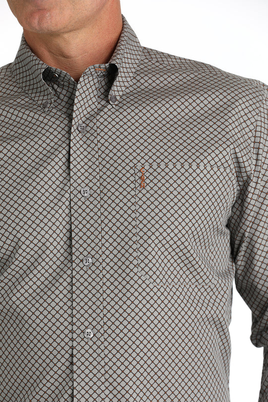 Men's Cinch Modern Fit Geo Print Grey Shirt - MTW1347114