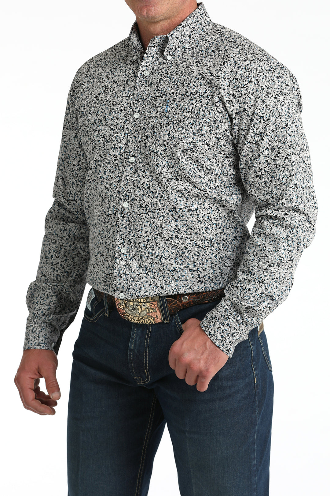 Men's Cinch Royal Blue Paisley Long Sleeve Modern Fit Shirt - MTW1347144