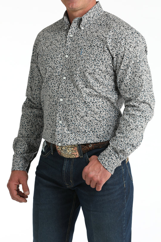 Men's Cinch Royal Blue Paisley Long Sleeve Modern Fit Shirt - MTW1347144