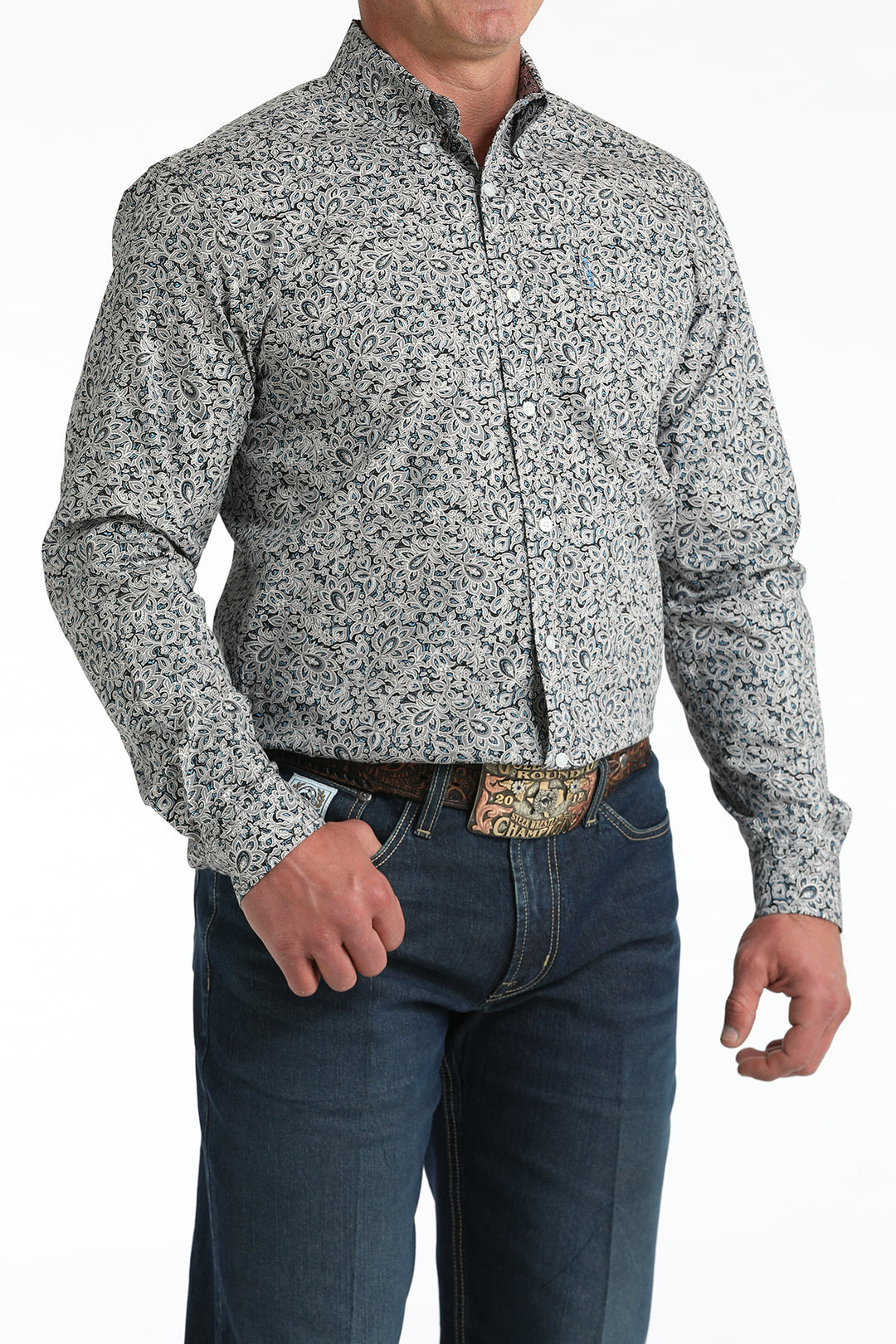 Men's Cinch Royal Blue Paisley Long Sleeve Modern Fit Shirt - MTW1347144