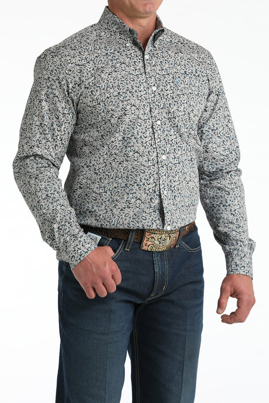 Men's Cinch Royal Blue Paisley Long Sleeve Modern Fit Shirt - MTW1347144