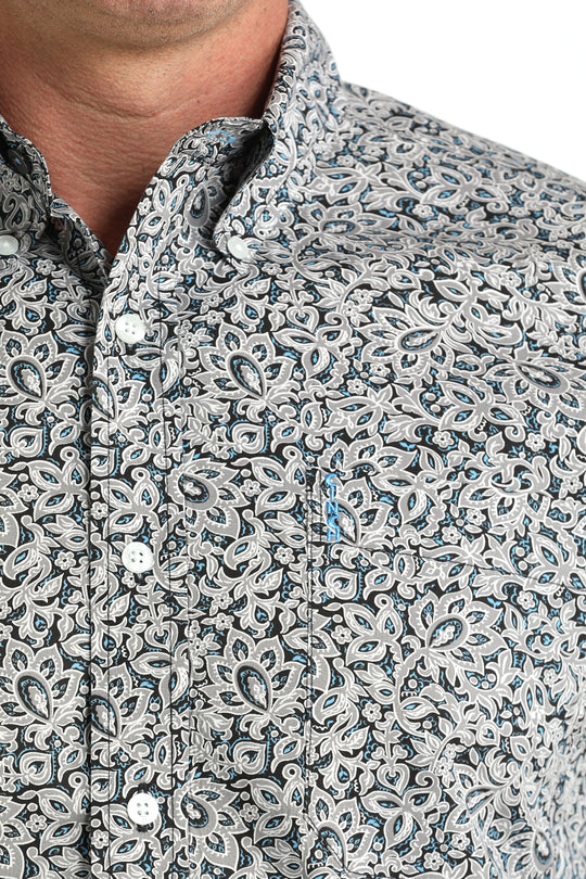 Men's Cinch Royal Blue Paisley Long Sleeve Modern Fit Shirt - MTW1347144