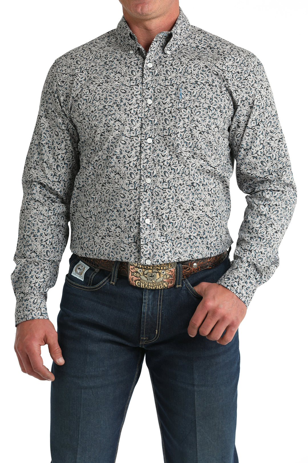 Men's Cinch Royal Blue Paisley Long Sleeve Modern Fit Shirt - MTW1347144