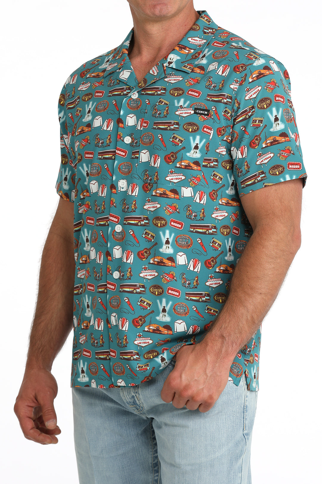 Men's Cinch Teal Camp Short Sleeve Shirt - MTW1401055