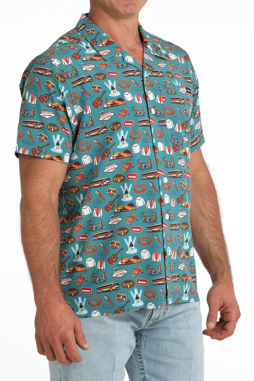 Men's Cinch Teal Camp Short Sleeve Shirt - MTW1401055