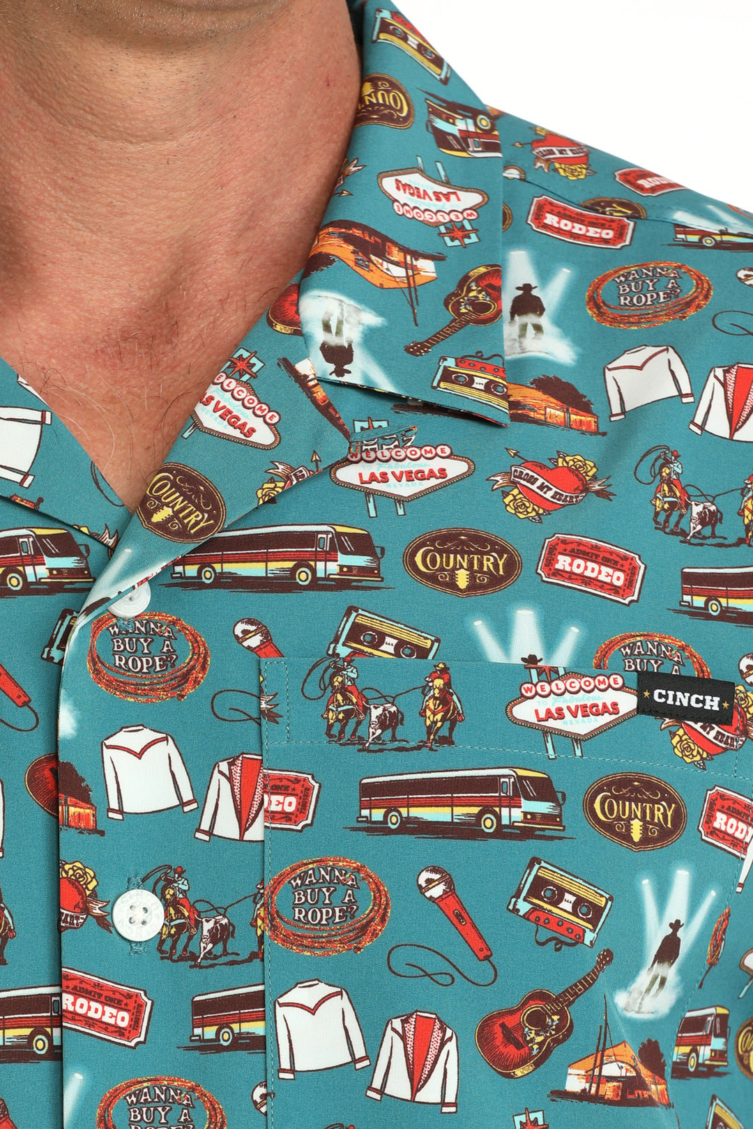 Men's Cinch Teal Camp Short Sleeve Shirt - MTW1401055