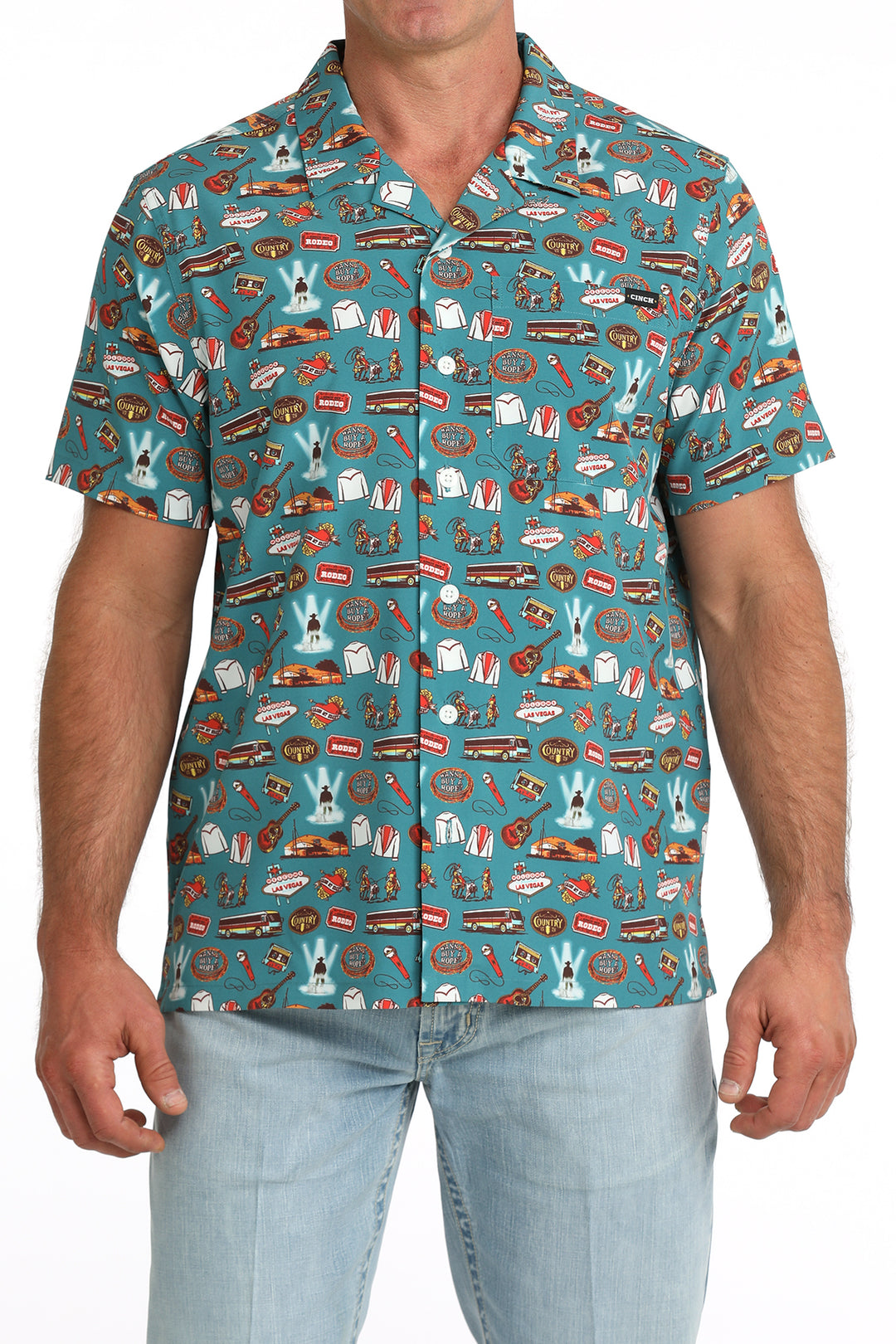 Men's Cinch Teal Camp Short Sleeve Shirt - MTW1401055