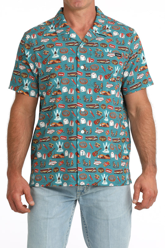 Men's Cinch Teal Camp Short Sleeve Shirt - MTW1401055