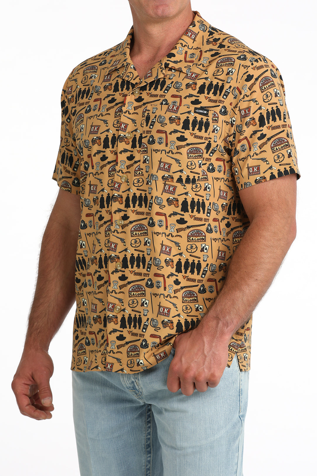 Men's Cinch Brown Camp Short Sleeve Shirt - MTW1401058