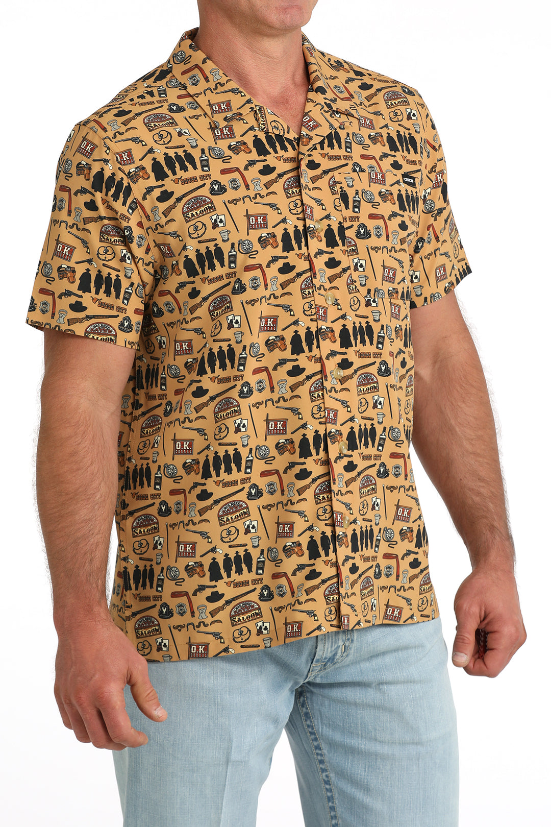 Men's Cinch Brown Camp Short Sleeve Shirt - MTW1401058