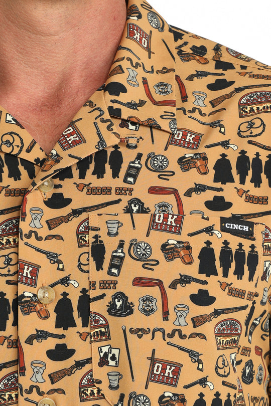 Men's Cinch Brown Camp Short Sleeve Shirt - MTW1401058