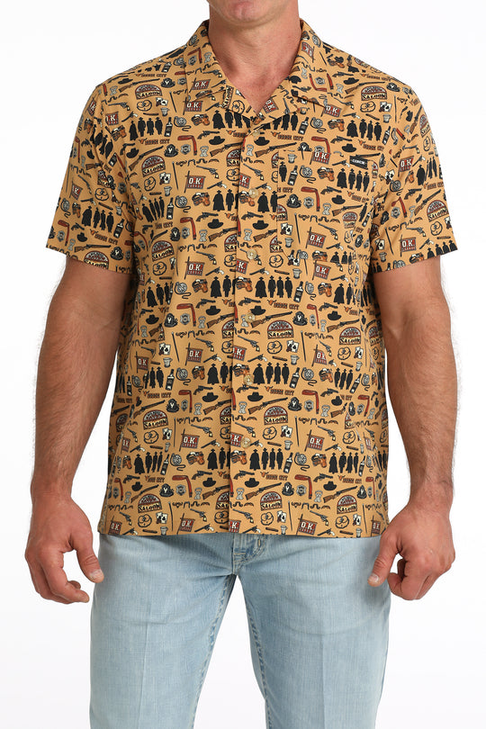 Men's Cinch Brown Camp Short Sleeve Shirt - MTW1401058