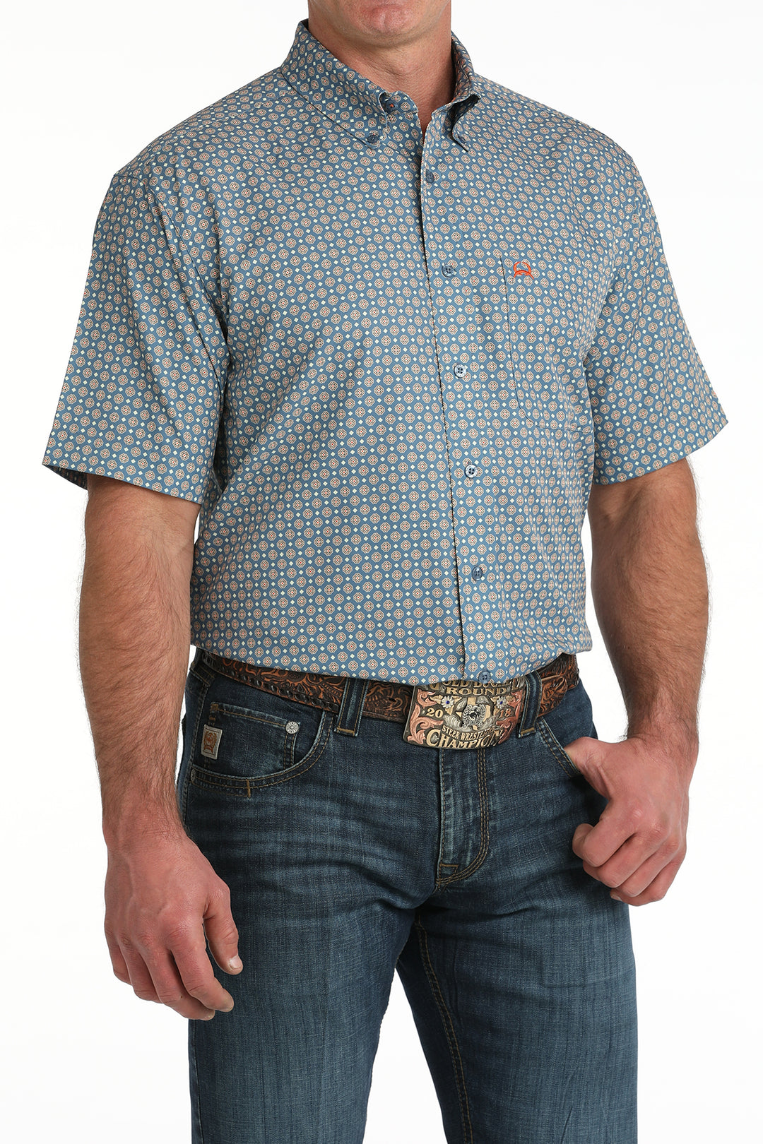 Men's Cinch ArenaFlex Geometric Print Short Sleeve Shirt - MTW1704165