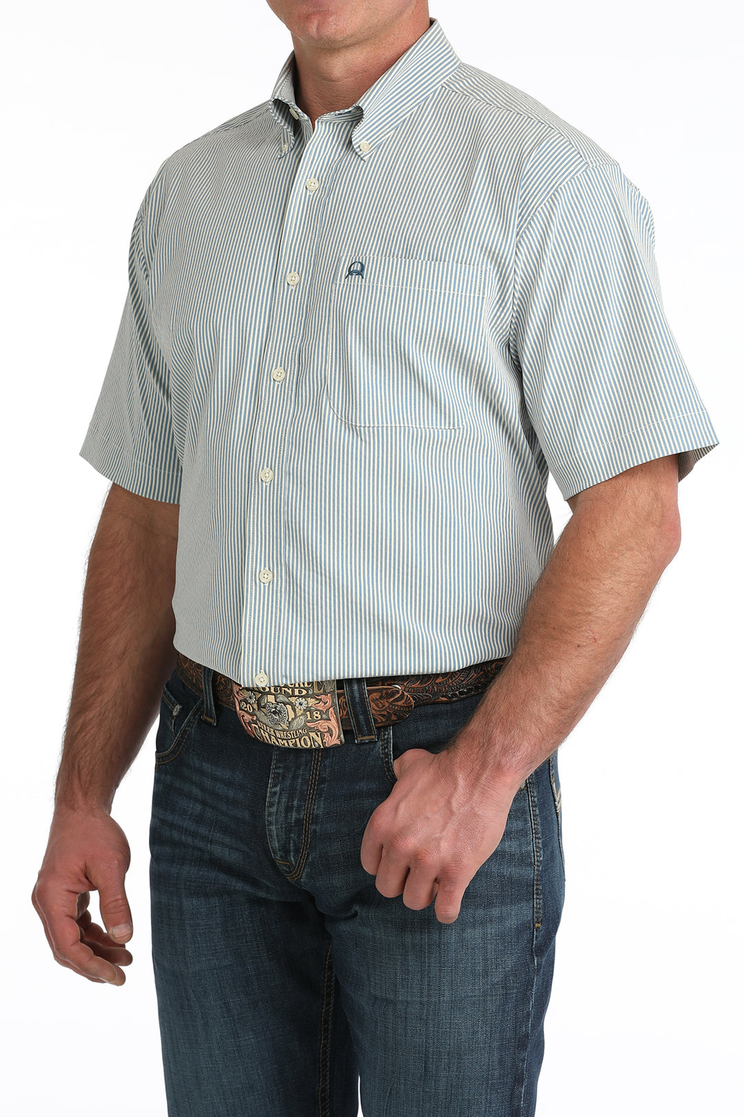 Men's Cinch ArenaFlex Blue Striped Shirt - MTW1704166
