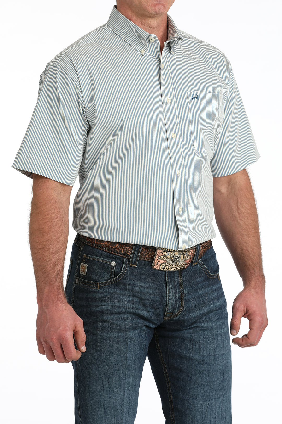 Men's Cinch ArenaFlex Blue Striped Shirt - MTW1704166