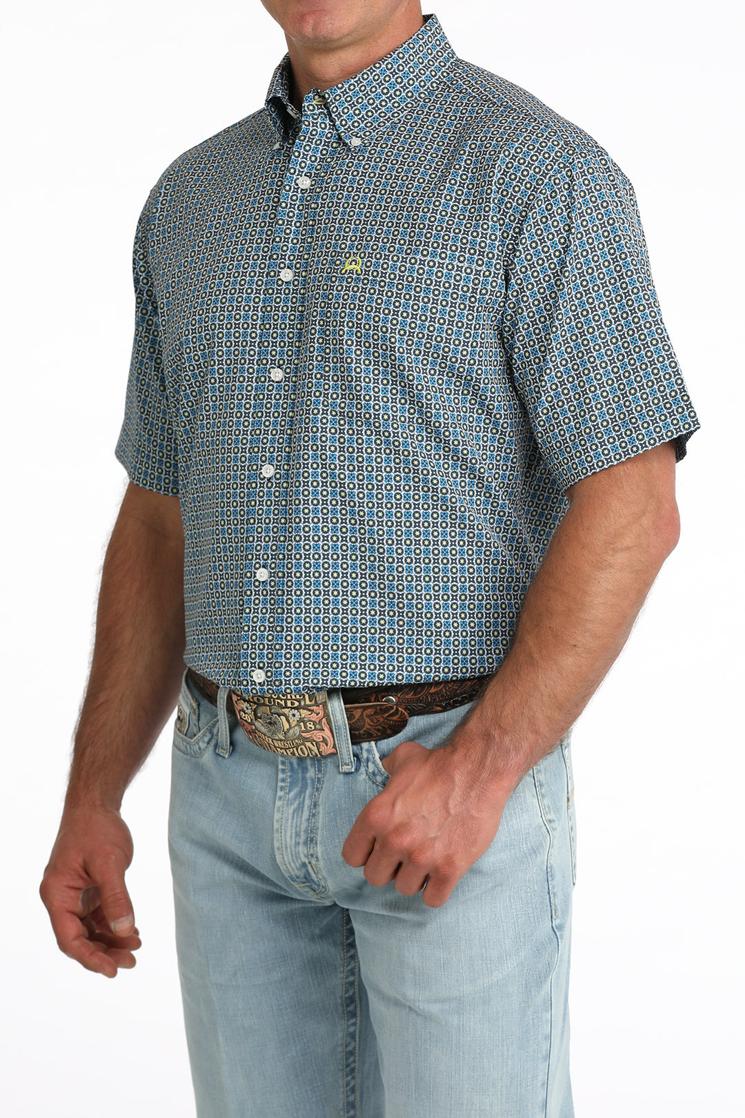 Men's Cinch Blue Multi Arena Flex Short Sleeve Shirt - MTW1704167