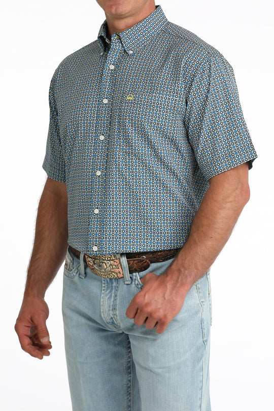 Men's Cinch Blue Multi Arena Flex Short Sleeve Shirt - MTW1704167