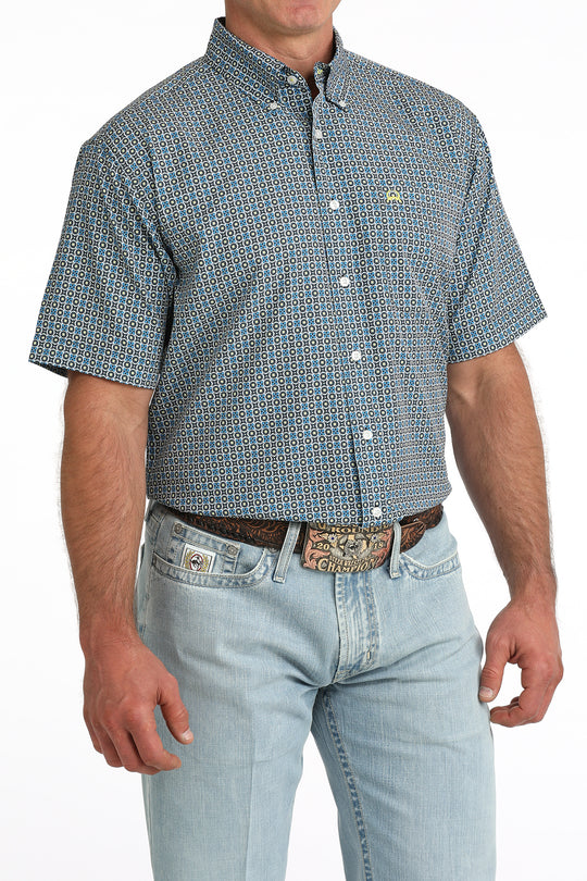 Men's Cinch Blue Multi Arena Flex Short Sleeve Shirt - MTW1704167