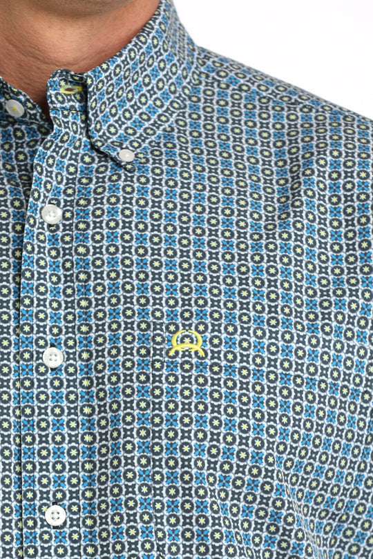 Men's Cinch Blue Multi Arena Flex Short Sleeve Shirt - MTW1704167