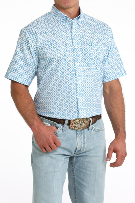 Men's Cinch Blue Diamond Print Arena Flex Short Sleeve Shirt - MTW1704170