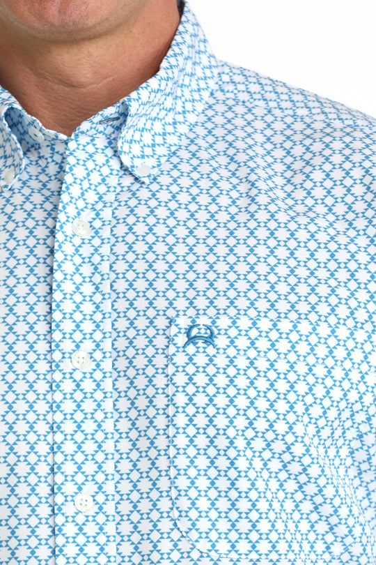 Men's Cinch Blue Diamond Print Arena Flex Short Sleeve Shirt - MTW1704170
