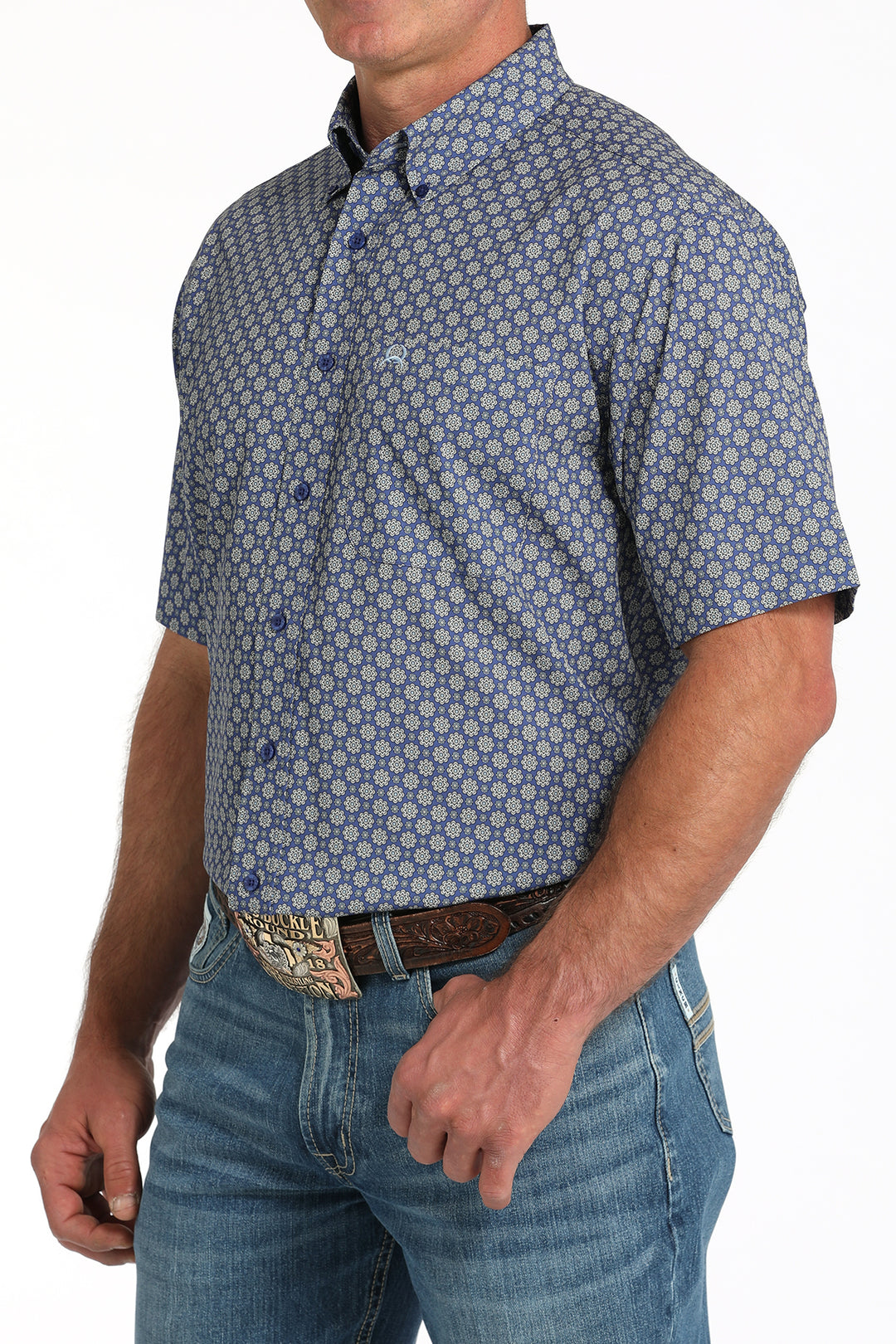 Men's Cinch ArenaFlex Royal Blue Short Sleeve Shirt - MTW1725001