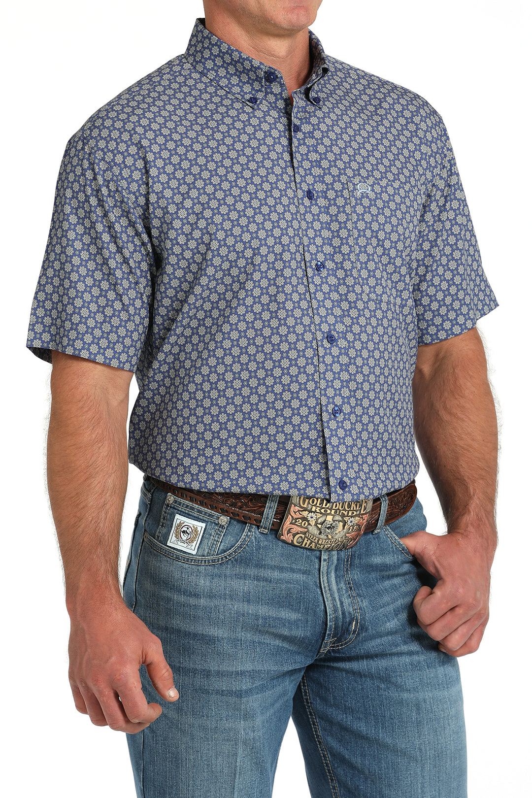 Men's Cinch ArenaFlex Royal Blue Short Sleeve Shirt - MTW1725001