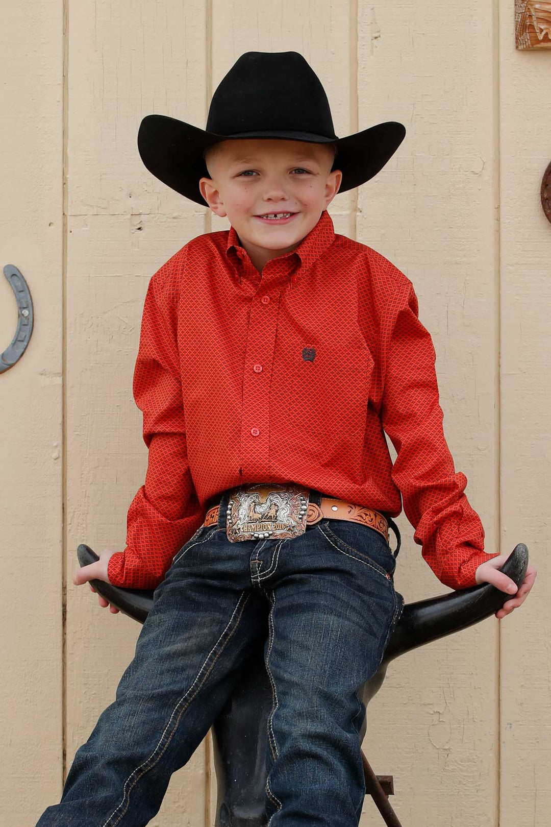 Boys Cinch Long Sleeve Red Print Shirt - MTW7060407