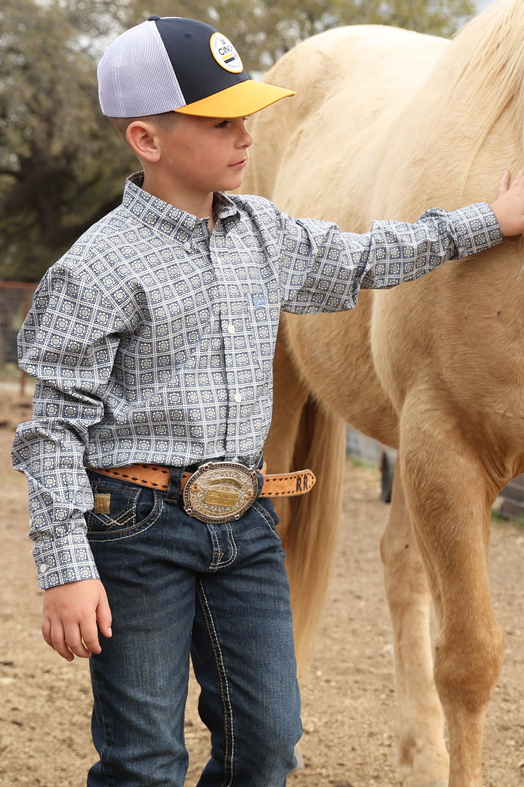 Kids Cinch Geometric Print Long Sleeve Shirt - MTW7060413