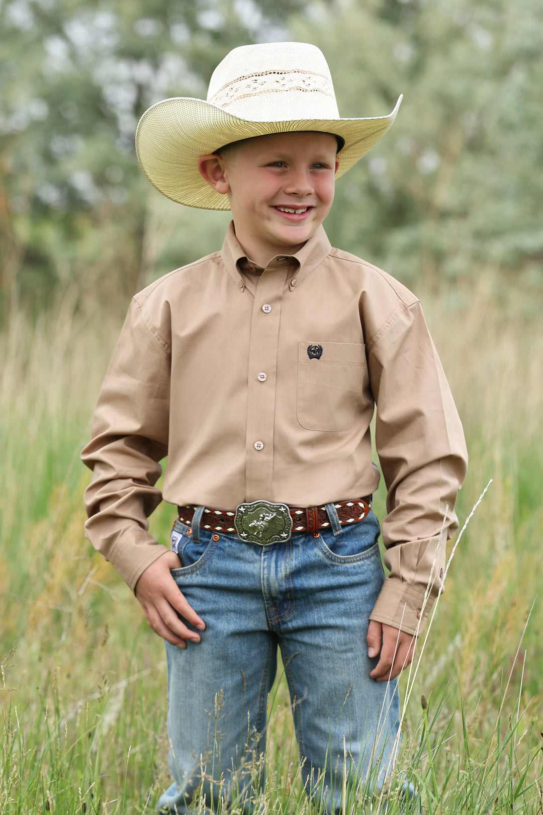 Boys Cinch Khaki Long Sleeve Shirt - MTW7060418