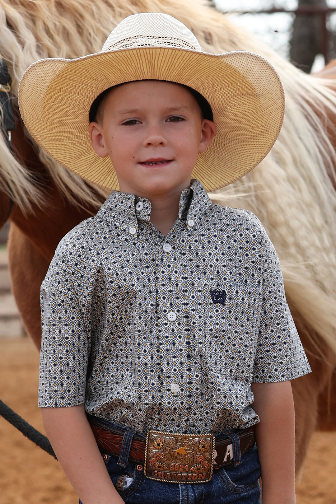 Kids Cinch Geometric Print Short Sleeve Shirt - MTW7140039