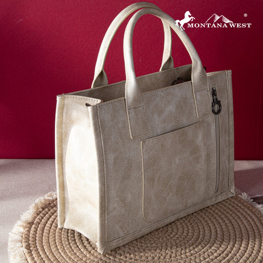 Montana West Whipstitch Concealed Carry Tote With Matching Bi-Fold Wallet - Beige - MW1124-H8120SWBR